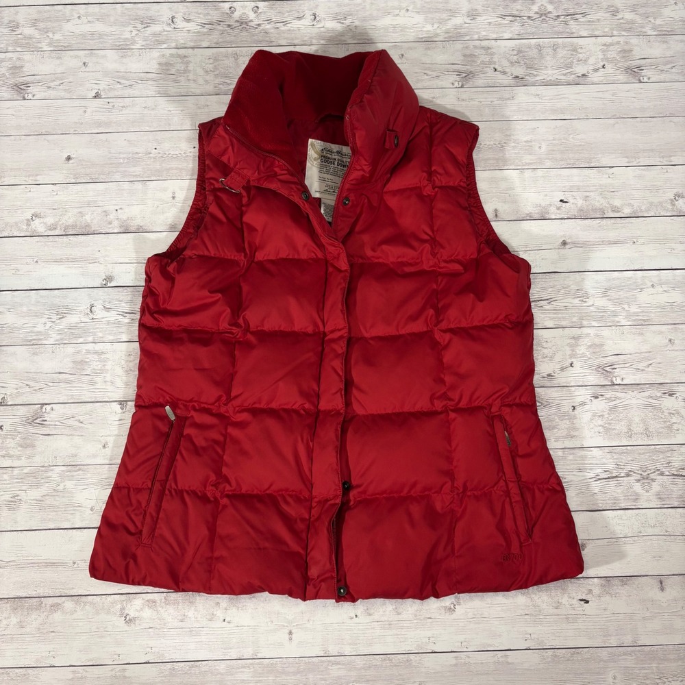 Eddie Bauer Womens Goose Down Puffer Vest Red Sleeveless Full Zip L